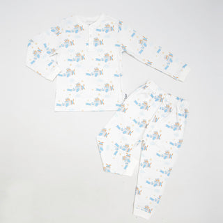 Organic Cotton Two Piece Pajama Teddy Bear In Plane